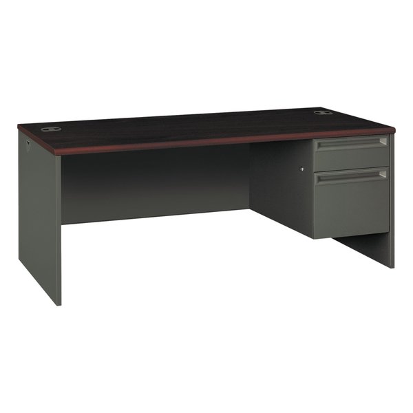 Hon Pedestal Desk, 36 in D X 72" W X 29.5" H, Mahogany/Charcoal, Metal H38293R.N.S